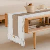 Nordic ins cotton and linen table, flag, bed, tail scarf, color-blocked knot, tassel, living room, TV cabinet, coffee table, long tablecloth, tea setting Application Scenario